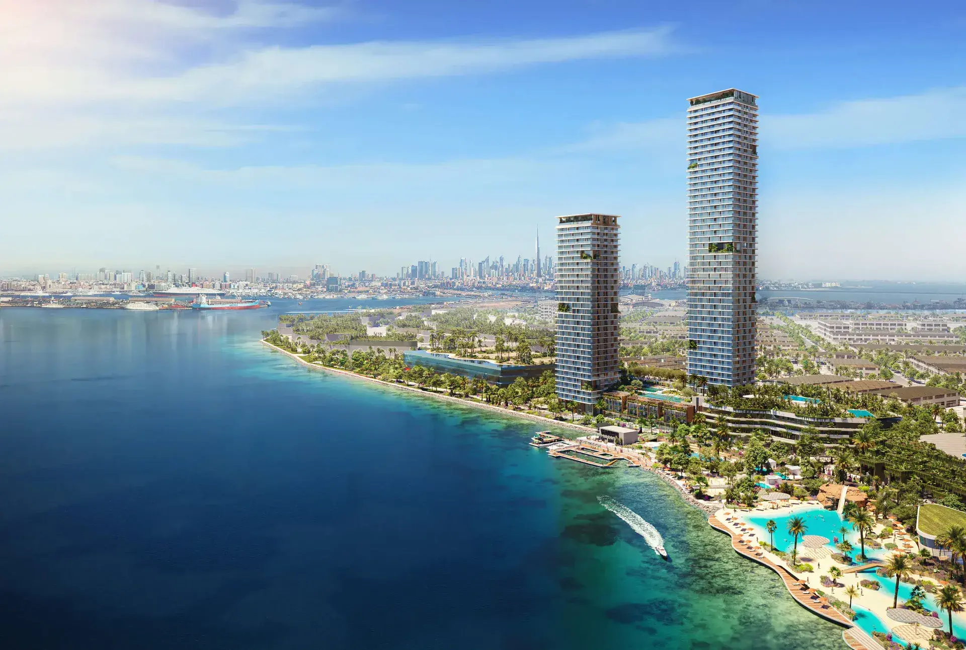 Orise's two towers on the Dubai Maritime City waterfront