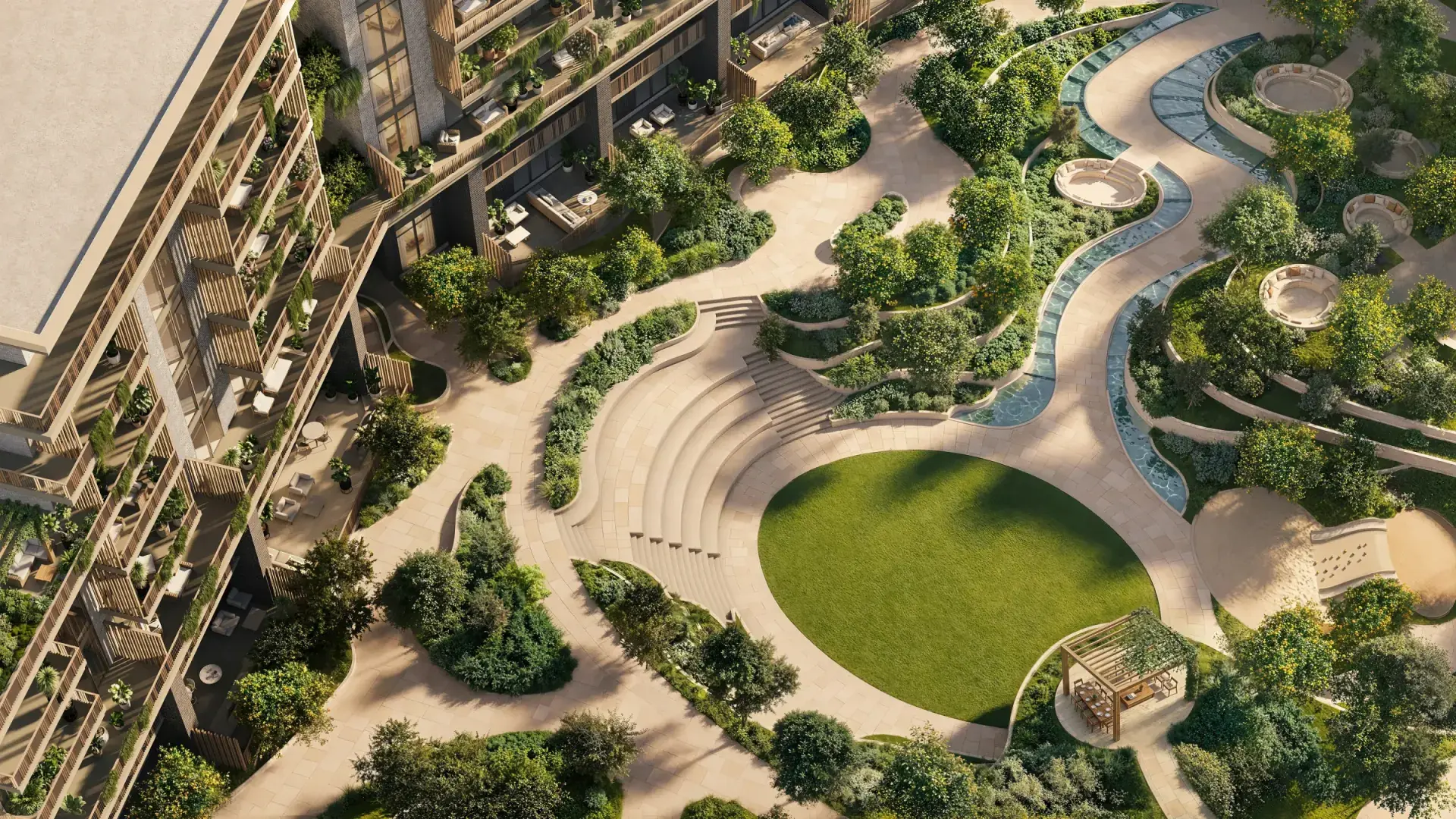 Landscaped courtyard at Arancia Yards