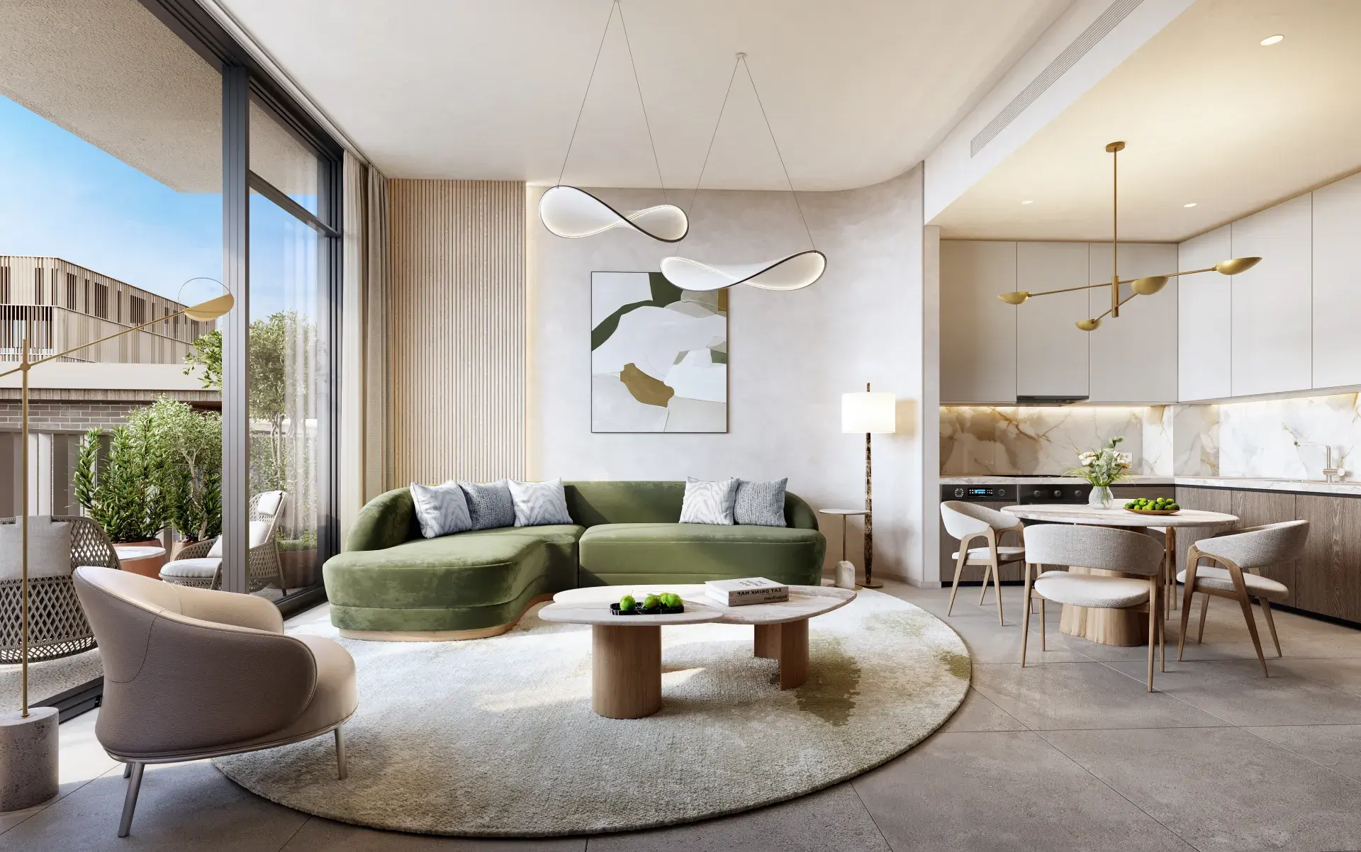 1-bedroom residence living area, Arancia Yards