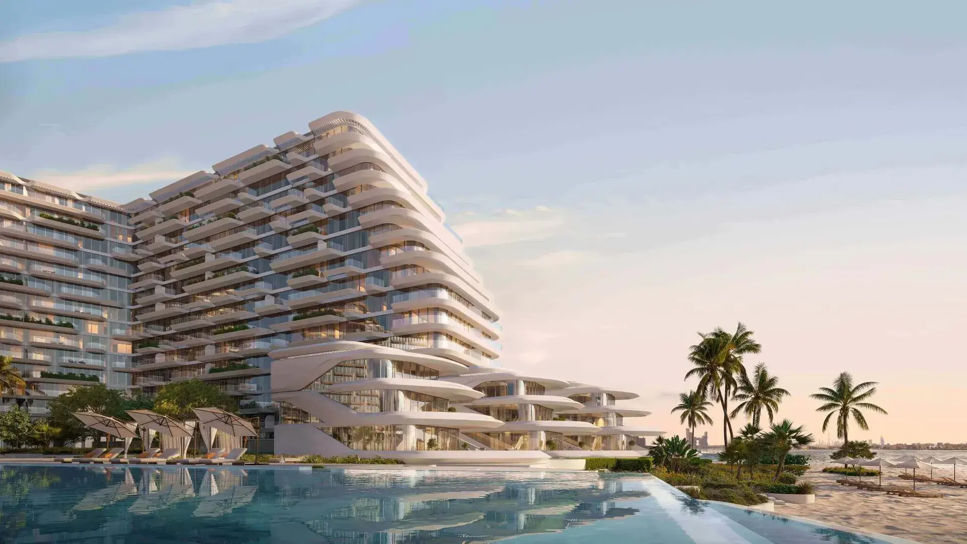 Passo's curved terraces above the pool deck on Palm Jumeirah