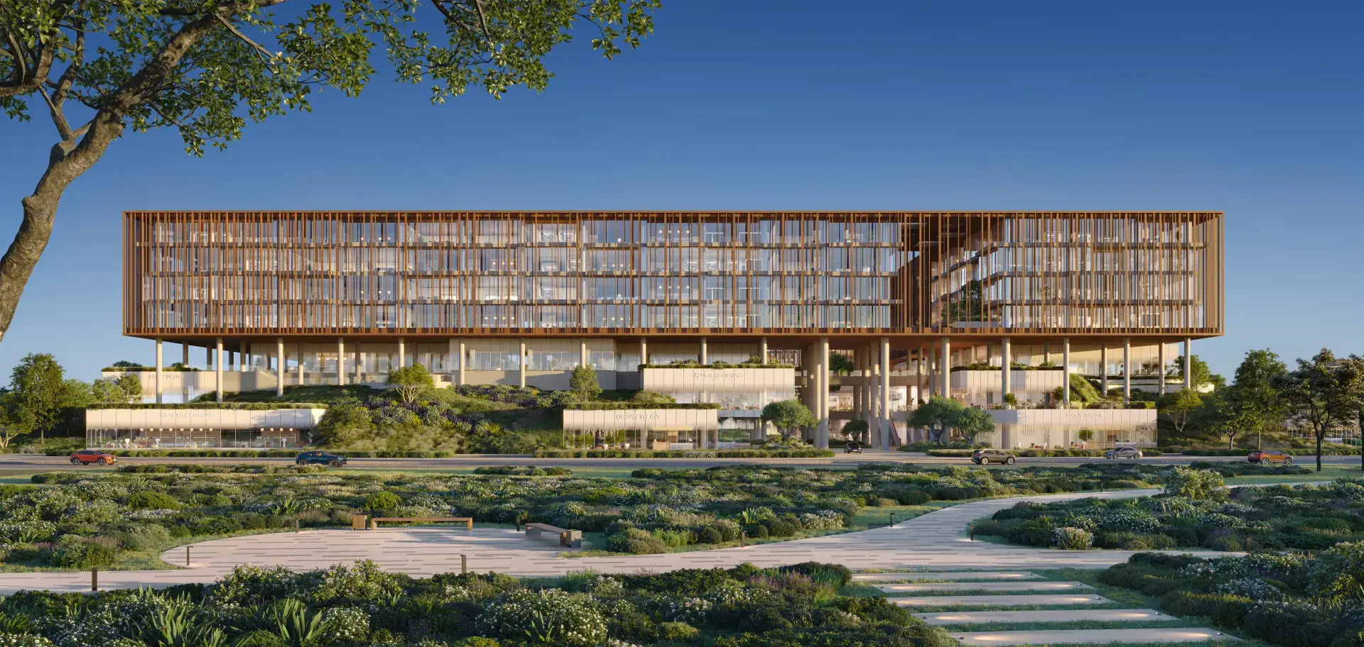 The Yards Plaza office blocks rising above the landscape