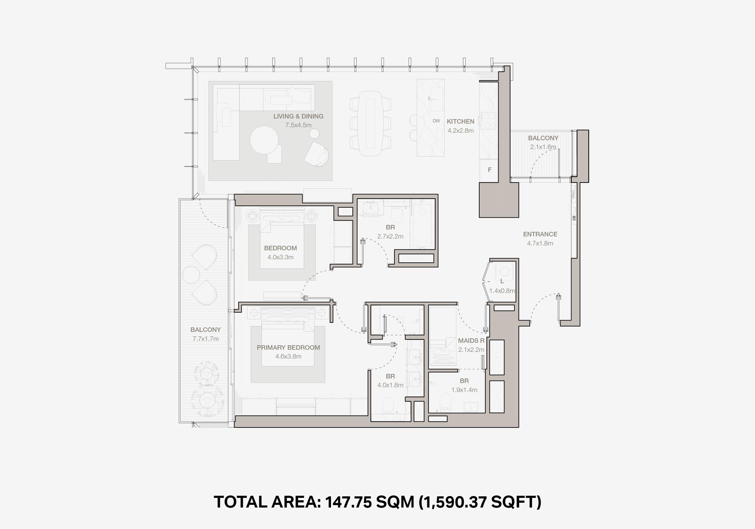 Jumeirah Residences Emirates Towers 2 bedroom + maid floor plan