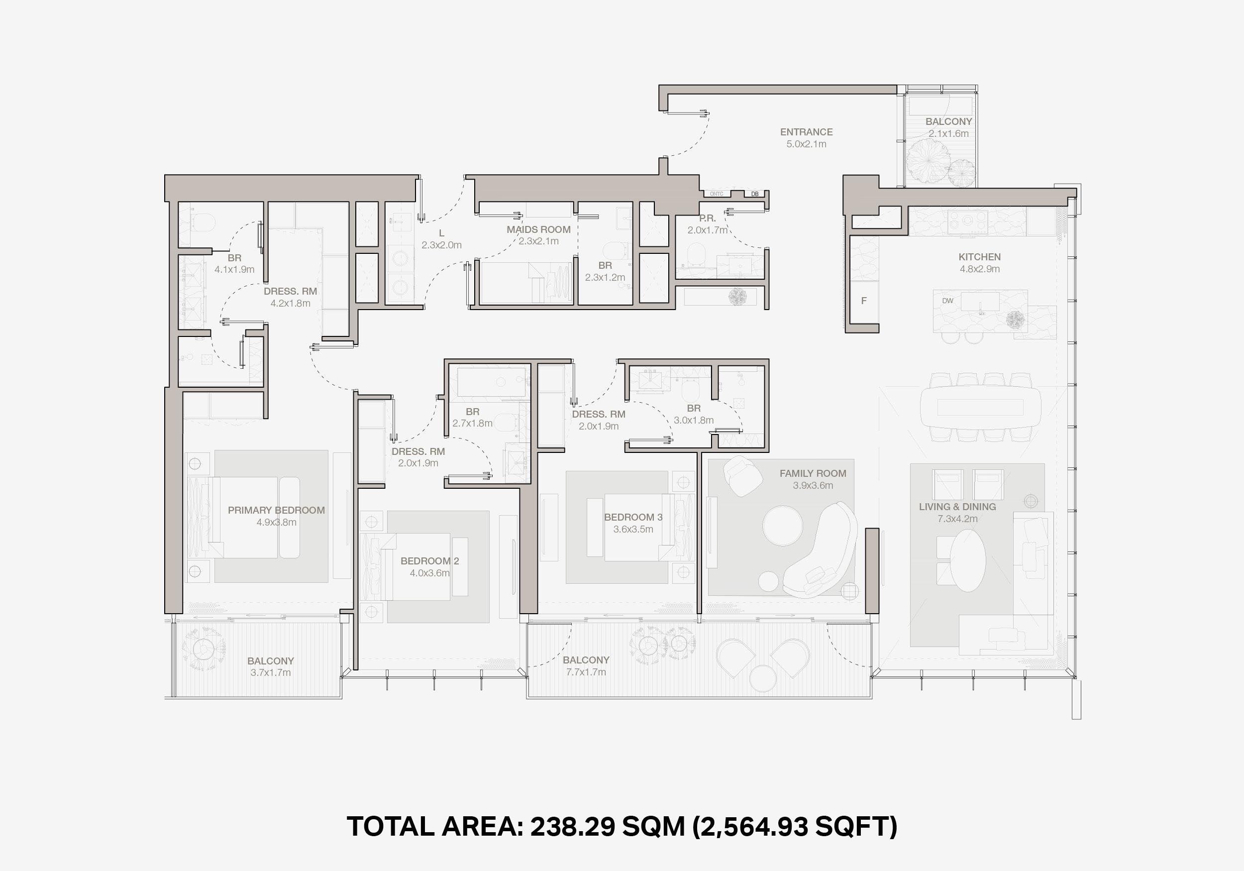 Jumeirah Residences Emirates Towers 3 bedroom double height floor plan