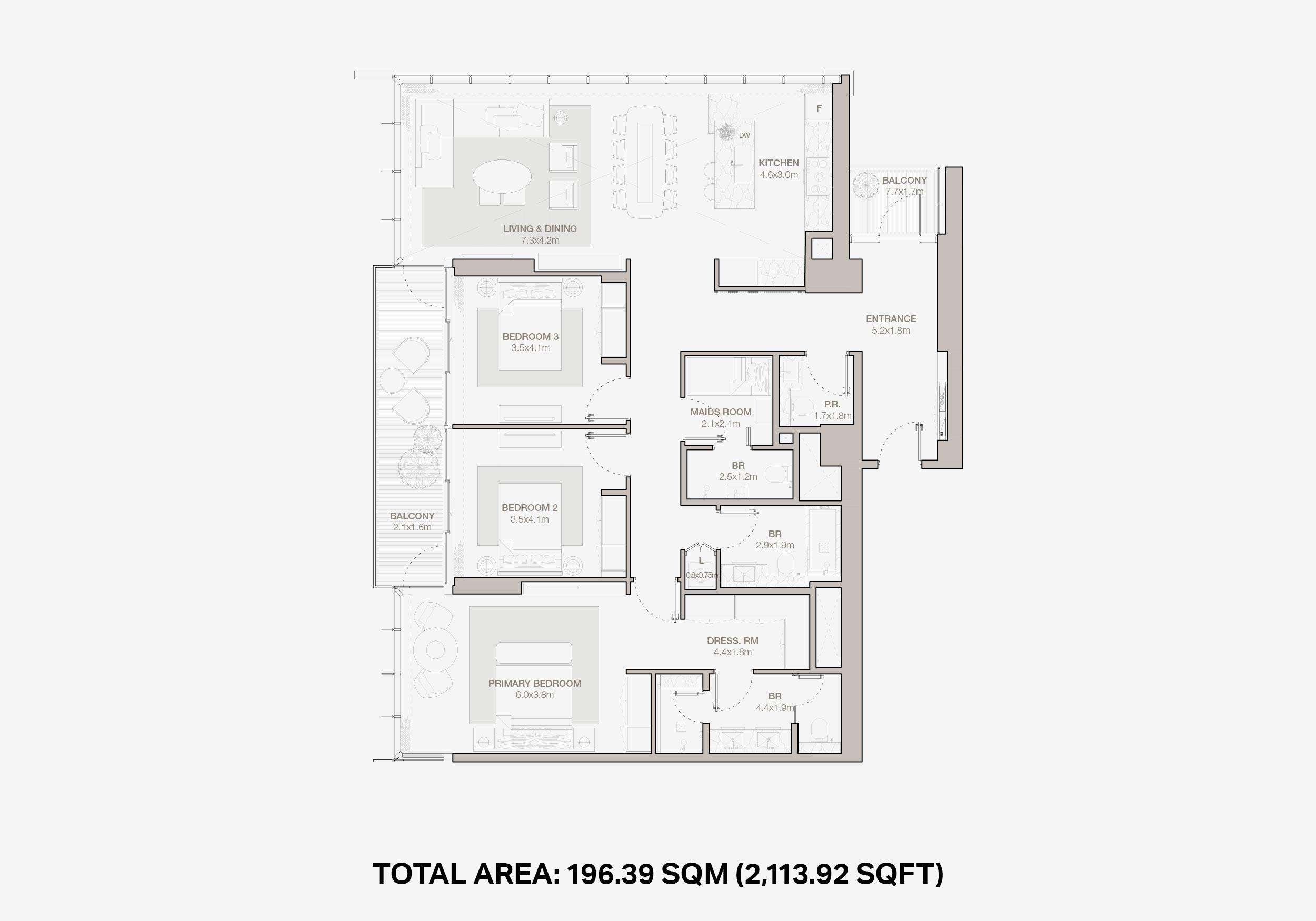 Jumeirah Residences Emirates Towers 3 bedroom floor plan