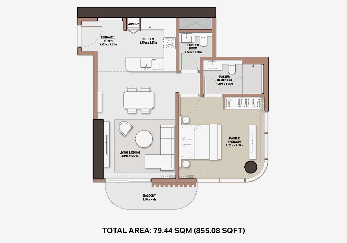 The Edit at d3 1 bedroom floor plan