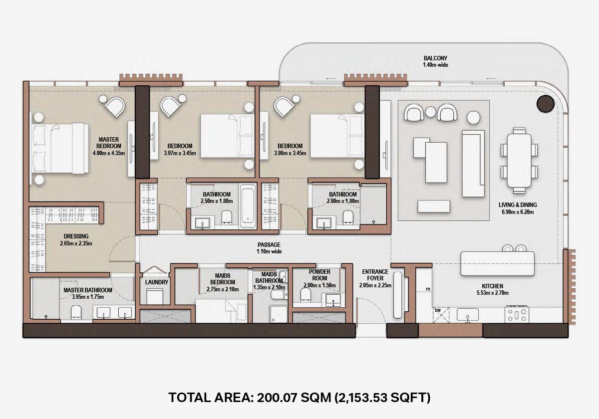 The Edit at d3 3 bedroom floor plan