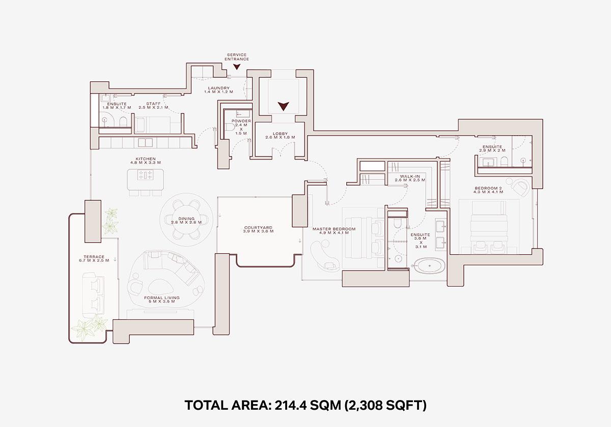 Solaya 2 bedroom floor plan