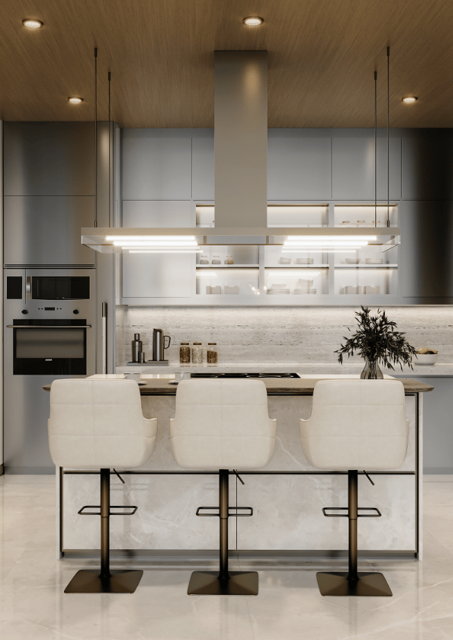 Fully-fitted all-white kitchen